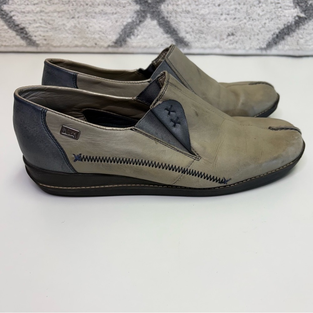 Rieker Women’s EU 40 Daphne Low-Top Grey Blue Slip On Leather Rubber Loafer Flat